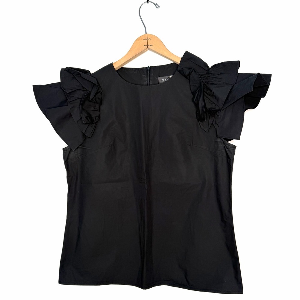 Gracia Ruffle Sleeve Top Black Size Large
